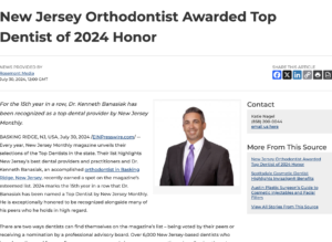 New Jersey orthodontist Kenneth Banasiak, DMD was recently named to New Jersey Monthly’s 2024 list of Top Dentists in the state.